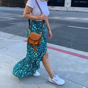 Maje green floral ruffles high low skirt Sz 1